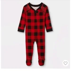Baby Holiday Buffalo Check Flannel Matching Family Footed Pajama Wondershop  Red